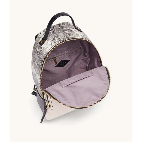 Fossil Black and Silver Snake-Print Mini Backpack S Fossil Felicity Backpack Python Snake Print White Black  main image 3